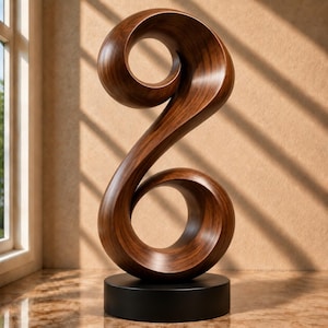 Walnut Wood Sculpture Decor, Abstract Infinity Sculpture, Modern Minimalist Home Decor, Living Room & Office Centerpiece, Housewarming Gift