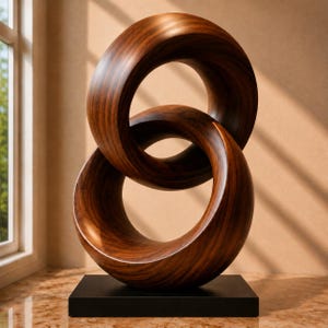 Abstract Walnut Wood Ring Sculpture, Handmade Modern Minimalist Art Decor, Luxury Statement Piece for Home Office, Unique Centerpiece Gift