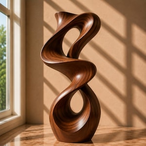 Escultura abstracta moderna de madera, decoración artística en nogal, centro de mesa minimalista para el hogar, acento para la sala de estar, regalo de lujo para ella, decoración para inauguración de casa