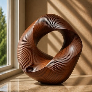 Escultura de madera de nogal en forma de bucle / Decoración moderna de lujo / Centro de mesa abstracto orgánico para mesa de centro y recibidor / Arte minimalista