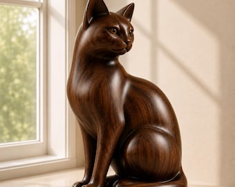 Hand-Carved Walnut Cat Sculpture — Modern Minimalist Home Decor, Luxury Gift for Cat Lovers, Housewarming, Sideboard Decor, Collectible Art