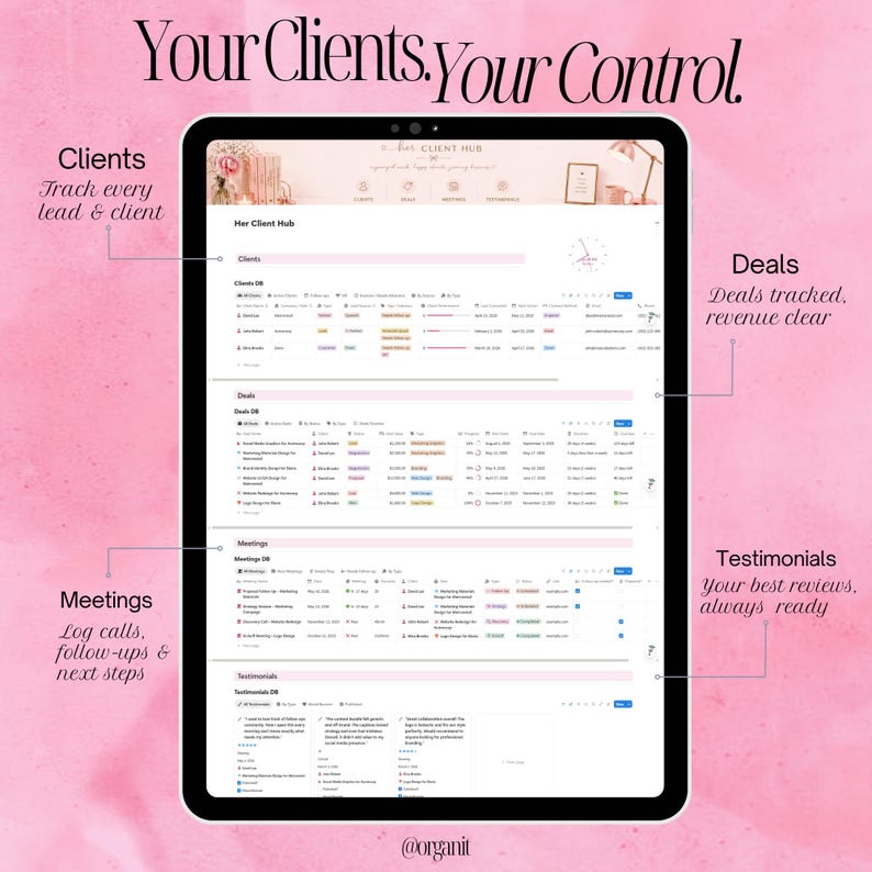 Notion CRM Template for Female Freelancers | Her Client Hub | Pink ...