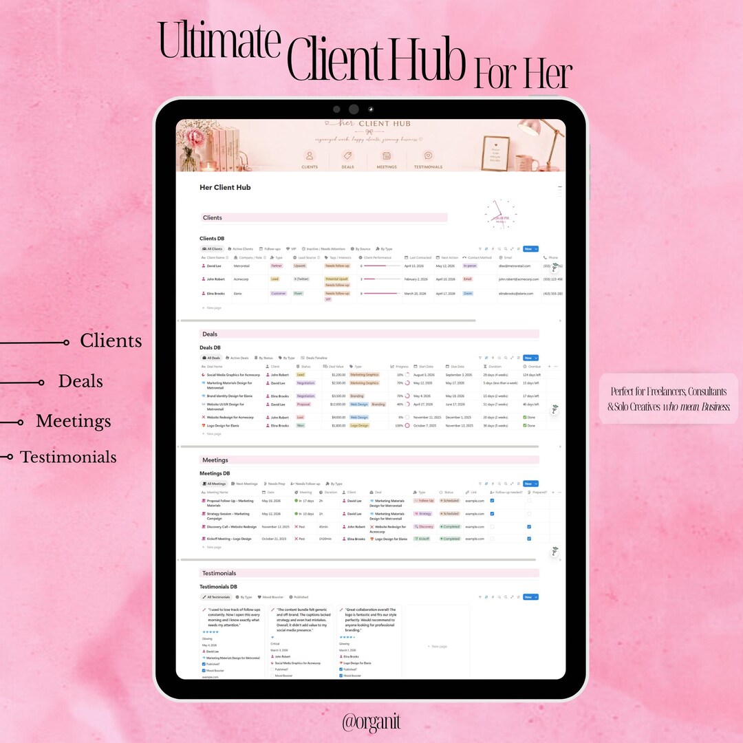 Notion CRM Template for Female Freelancers | Her Client Hub | Pink ...