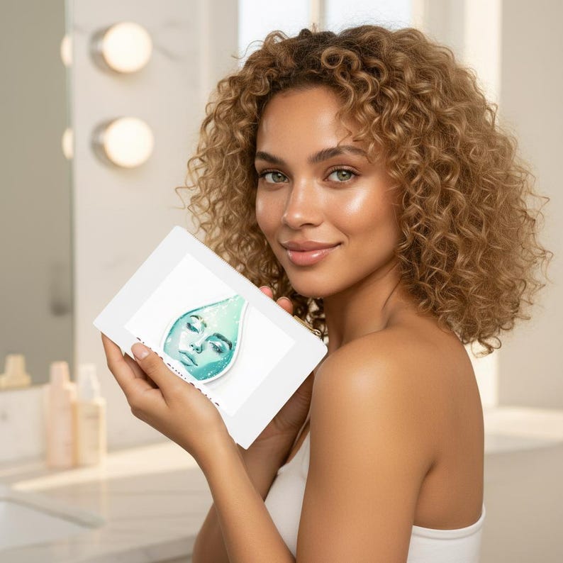 Neceser de maquillaje con efecto piel de cristal, neceser de cosméticos coreanos, regalo de belleza coreana para ella, neceser de viaje para amantes del cuidado de la piel, neceser estético. imagen 2