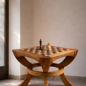 Met de hand afgewerkte walnotenhouten schaaktafel, sculpturale spelaccenttafel