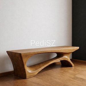 Hand-Finished Wooden Bench, Sculptural Entryway Bench, Organic Modern Hallway - Walnut Brown Accent