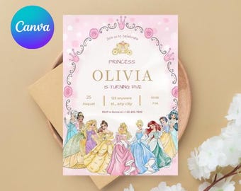 Editable Princess Birthday Invitation | Canva Template (Digital Download)