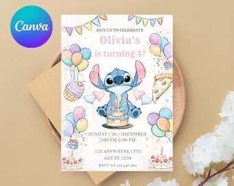 Editable Stitch Birthday Invitation, Canva Template (Digital Download)