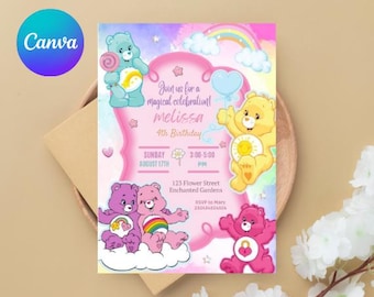 Care Bear Birthday Invitation | Editable Girls Party Invite (Digital Download)
