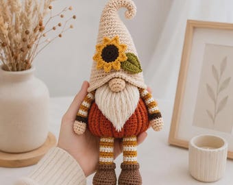 Pumpkin Gnome Crochet Pattern PDF, Fall Amigurumi, Christmas Gnome, Autumn Decor Crochet, Beginner Crochet Pattern, Sunflower Gnome Download
