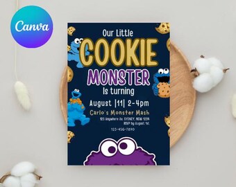 Cookie Monster Baby Shower Invitation Template 5x7, Sesame Street Theme Editable Invite, Blue Baby Boy Shower Digital Download