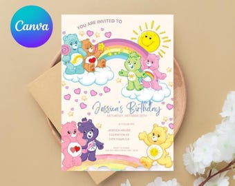 Pflegebär-Geburtstagseinladung | Bearbeitbare Mädchen Party einladen (Digitaler Download)