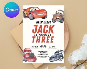 Cars Lightning McQueen 3rd Birthday Invitation (Digital Download)