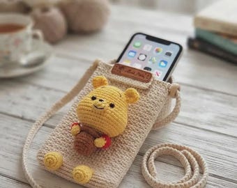 Crochet Crossbody Phone Purse, PDF shopping 1 strap summer Bag, Phone Case, Phone Holder, Tote Bag, Crochet Mini Bag