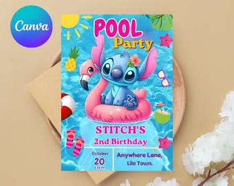 Stitch Pool Party Birthday Invitation | Editable Tropical Invite (Digital Download)