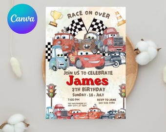 Cars Birthday Invitation, Lightning McQueen Party Invite, Editable (Digital Download)