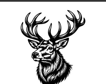 Cabeza de ciervo Svg, Busto de ciervo Svg, Cabeza de ciervo Svg, Vida silvestre Svg, Animal del bosque Svg, Ciervo Svg, Decoración campestre Svg