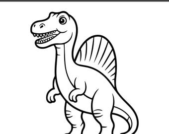 Dinosaur SVG PNG: Kawaii Dino Clipart, Kids Coloring Page