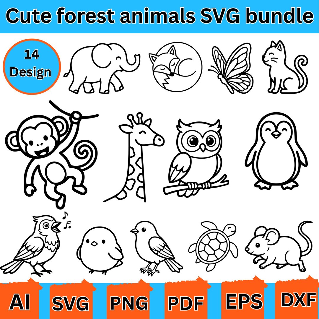 Cute Jungle Animals SVG Bundle: Lion, Giraffe, Elephant, Tiger, Monkey ...