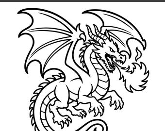 Dragão cuspindo fogo em SVG e PNG: Design digital pronto para corte, compatível com Cricut e Silhouette.