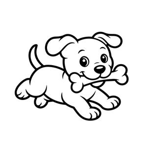Welpe läuft mit Knochen SVG Png: Clean Line Art für Cricut