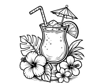 Tropical Drink SVG PNG, Hibiscus Flower Cocktail Design, Summer Beach Cut File, Paradise Vacation Clipart, Cricut SVG, Instant Download