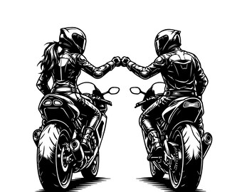 Biker Couple Fist Bump SVG, PNG: Sportbike Motorcycles, Biker Life, Riding Together, T-Shirt Design, Cut File, Instant Download