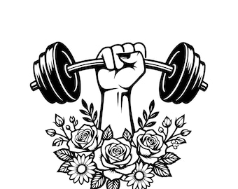 Fitness Girl SVG PNG, Dumbbell Floral Wreath Design, Strong Woman Gym Quote, Workout Cut File, Female Fitness Shirt,  Instant Download