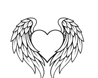 Angel Wings Heart SVG, Memorial Heart PNG, Guardian Angel Cut File, Sympathy Design, Faith Art for Cricut, Silhouette, Instant Download