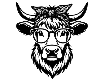 Vaca de las Tierras Altas SVG, PNG: Decoración para habitación infantil, Animal adorable, Arte rústico, Regalo para granjeros, Diseño para camisetas, Archivo de corte, Descarga instantánea