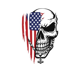 American Flag Skull SVG, Distressed USA Flag Graphic, Patriotic Skull PNG, Fourth of July T-Shirt Design, Cricut Cut File, Instant Download