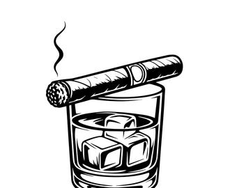 Whisky Cigar SVG png, Whisky DXF, Whisky PNG, Whisky Cut File, Clipart, Digital File, Svg File, Silhouette, Instant Download