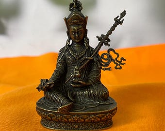 Figura vintage de cobre del Buda Padmasambhava, adorno para altar de meditación Zen, energía espiritual, Buda guardián, regalo de decoración Feng Shui.