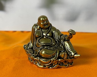 Vintage Copper Tibet Happy Laugh Maitreya Buddha Statue, Buddhism Temple decor Bodhisattva Sculpture decor .