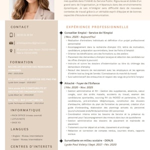 May include: A resume with the name "Amélia PASTEUR" at the top. The document lists contact information, education, work experience, skills, and interests. The resume is in French and includes a photo of a woman.