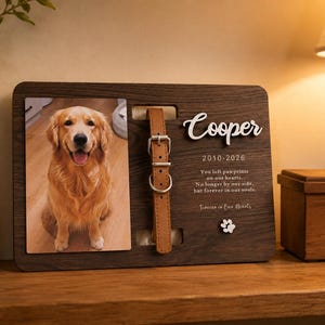 Personalized Pet Memorial Collar Sign, Custom Dog Collar Holder, Dog Memorial Wood Frame, Pet Loss Gift, Pet Sympathy Gift, Dog Lover Gift