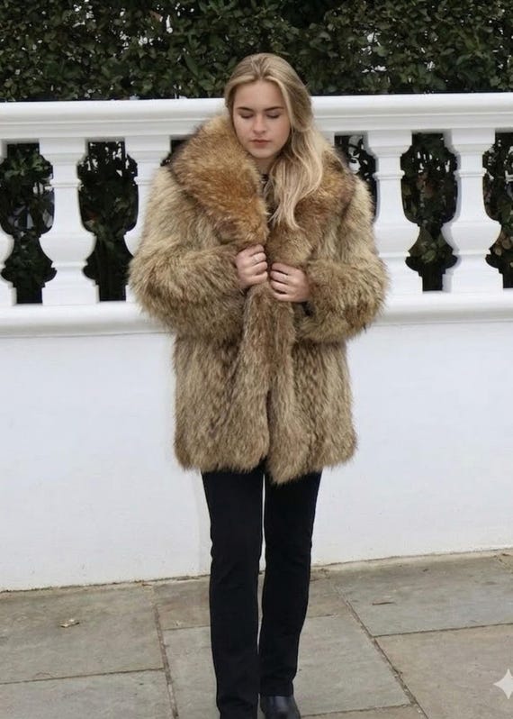 Vintage Style Raccoon Fur Coat Women |70s Real Raccoon Fur Coat | Luxury Brown Fur Jacket | Handmade Women Fur Coat