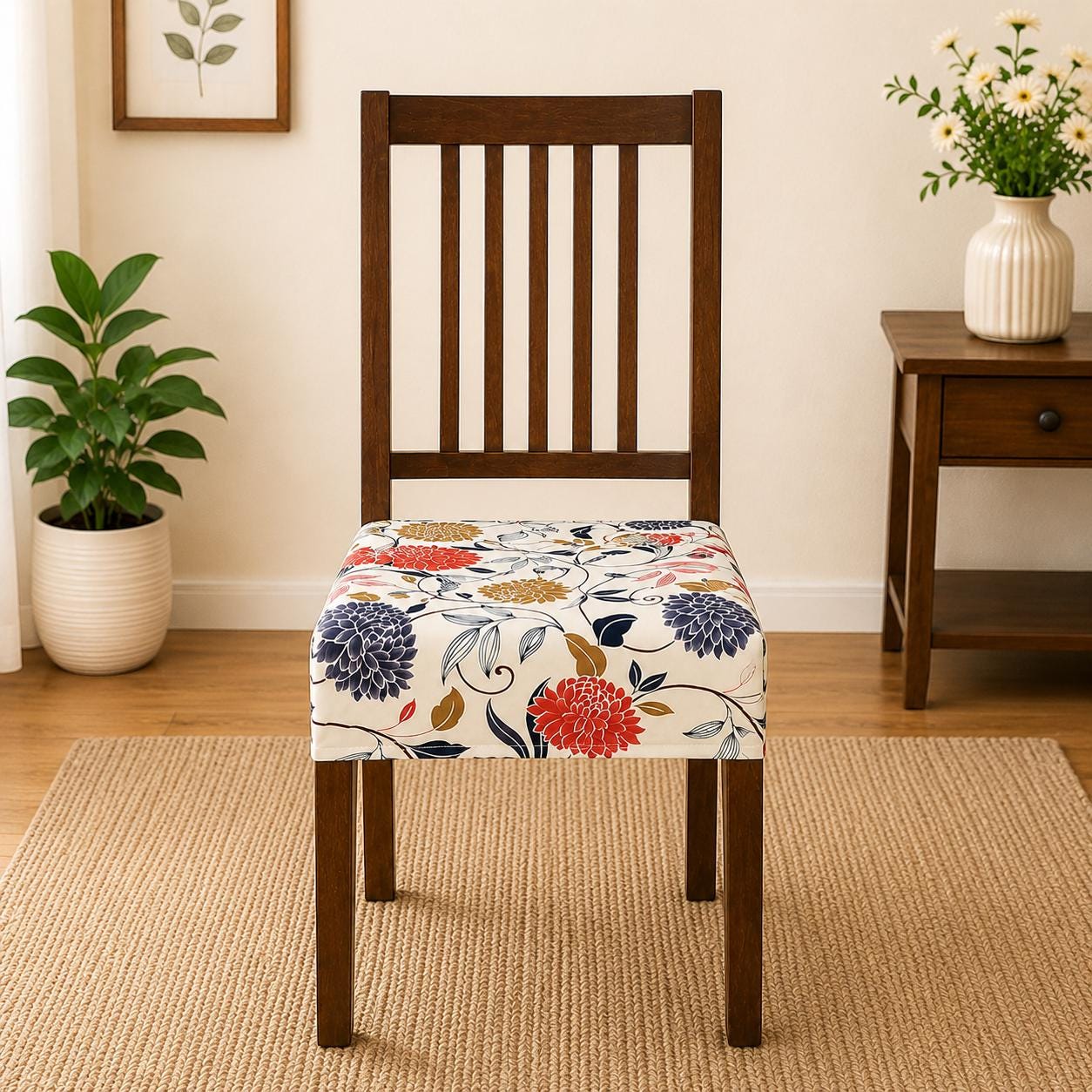 4-Pack Stretch Chair Covers – Pastel Floral Print, Fits Dining Chairs, Elastic & Water Resistant