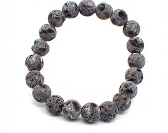 Fuji Lava Stone Bracelet Japanese Natural Stone Bracelet 8mm 10mm 12mm Volcanic Stone Bead Bracelet Certified Japanese Stone Made in Japan