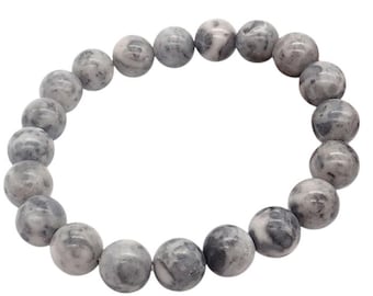 Akiyoshi Limestone Bracelet 8mm 10mm 12mm  Japanese Stone from Yamaguchi  Patterned Natural Beads  Unique Karst Stone Jewelry  Made in Japan
