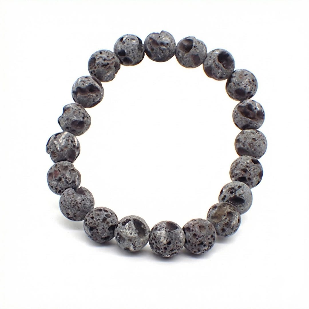 Fuji Lava Stone Bracelet, Mount Fuji Volcanic Rock Beads, 8mm 10mm