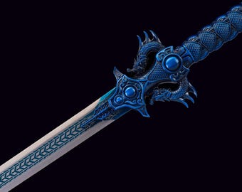 Katana Drago Blu fatta a mano, spada ninja giapponese da collezione, regalo per fidanzati e padri
