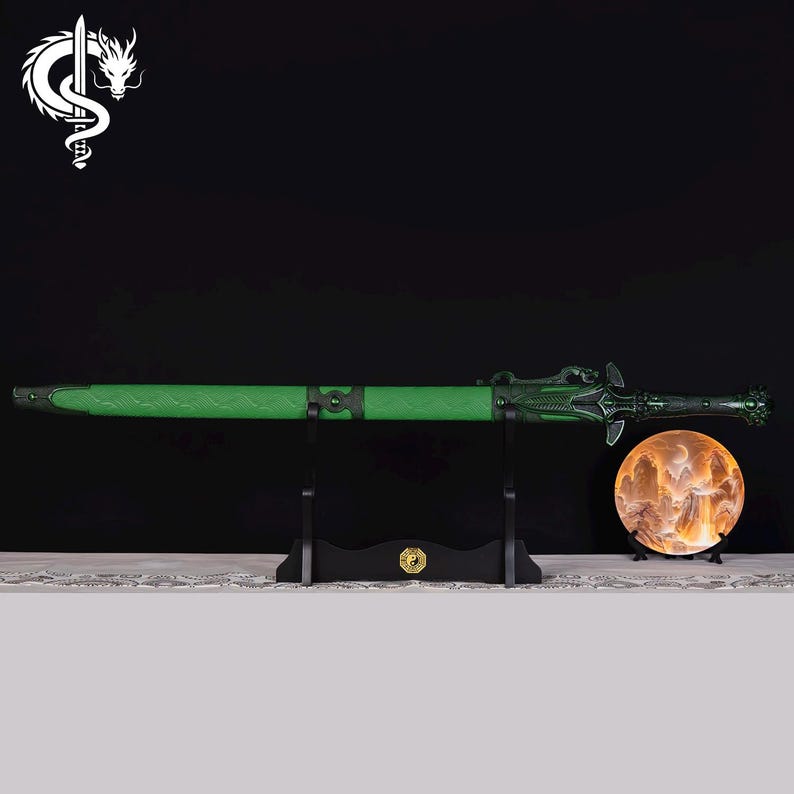 Spada verde forgiata a mano, lama in acciaio al carbonio 1060, replica decorativa da collezione, regalo per lui immagine 5