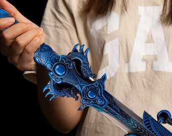 Katana Drago Blu realizzata a mano, spada da samurai in acciaio al manganese, lama a codolo intero, regalo per lui