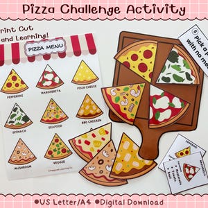 Pizza Challenge Activity Printable, Preschool Task Cards, Critical Thinking Game, Busy Binder, Pretend Play