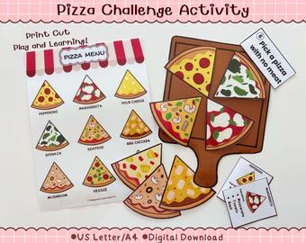 Pizza Challenge Activity Printable, Preschool Task Cards, Critical Thinking Game, Busy Binder, Pretend Play