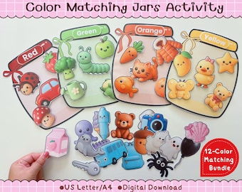 Color Matching Jars Activity Printable | 12 Colors Toddler Sorting Game (Digital Download)