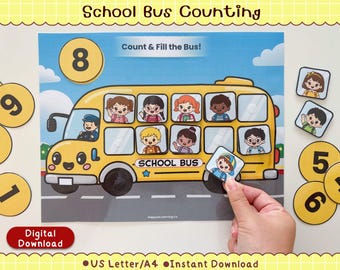 School Bus Counting Activity | Preschool Number Matching Game (Digital Download)