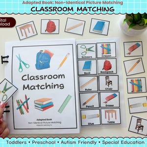 Anpassad bok för klassrumsmatchning | Autismvänlig utskrivbar bok | Visuell matchningsaktivitet för förskola och specialpedagogik