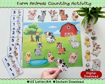 Farm Animals Counting Activity – Preschool Math Game (Digital Download)